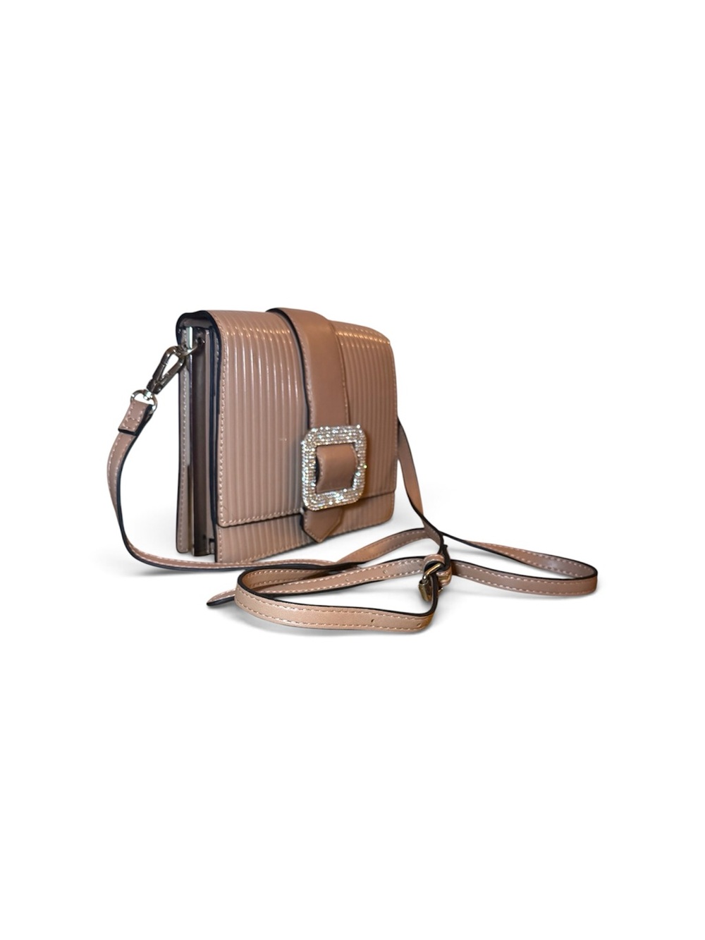 ALDO Taupe Brown Rhinestone Buckle Box Crossbody Bag Y2K
